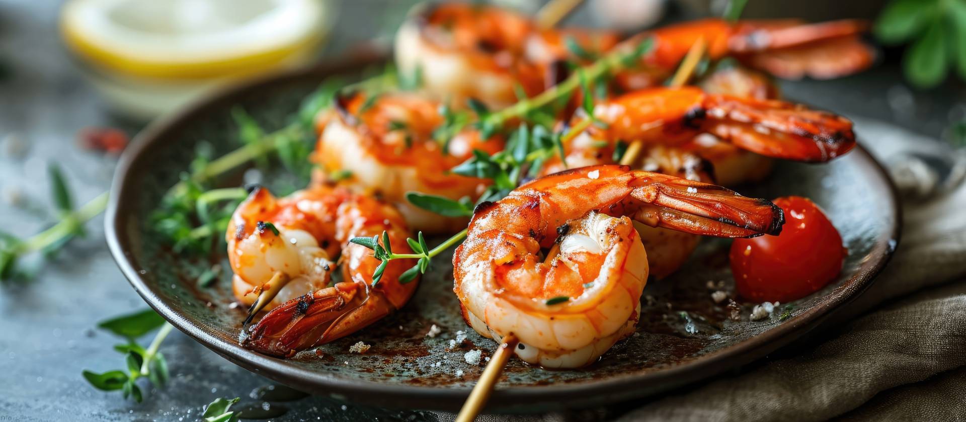 Grilled Shrimp Kabobs over Marinated Roasted Vegetables & Rice