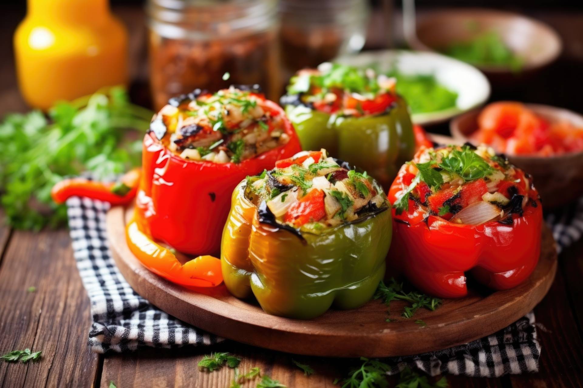 Chipotle Beef Stuffed Peppers with Spanish Rice.