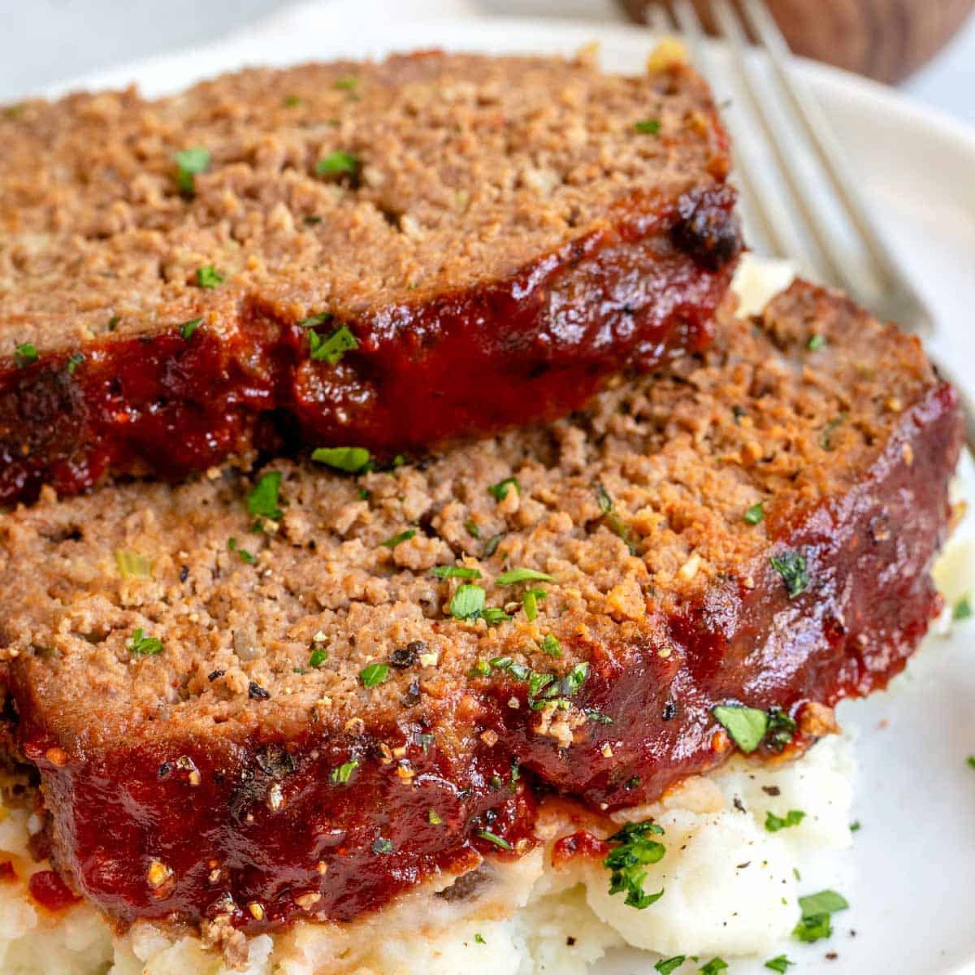 Beef Meatloaf With Mashed Potatoes and Green Beans.