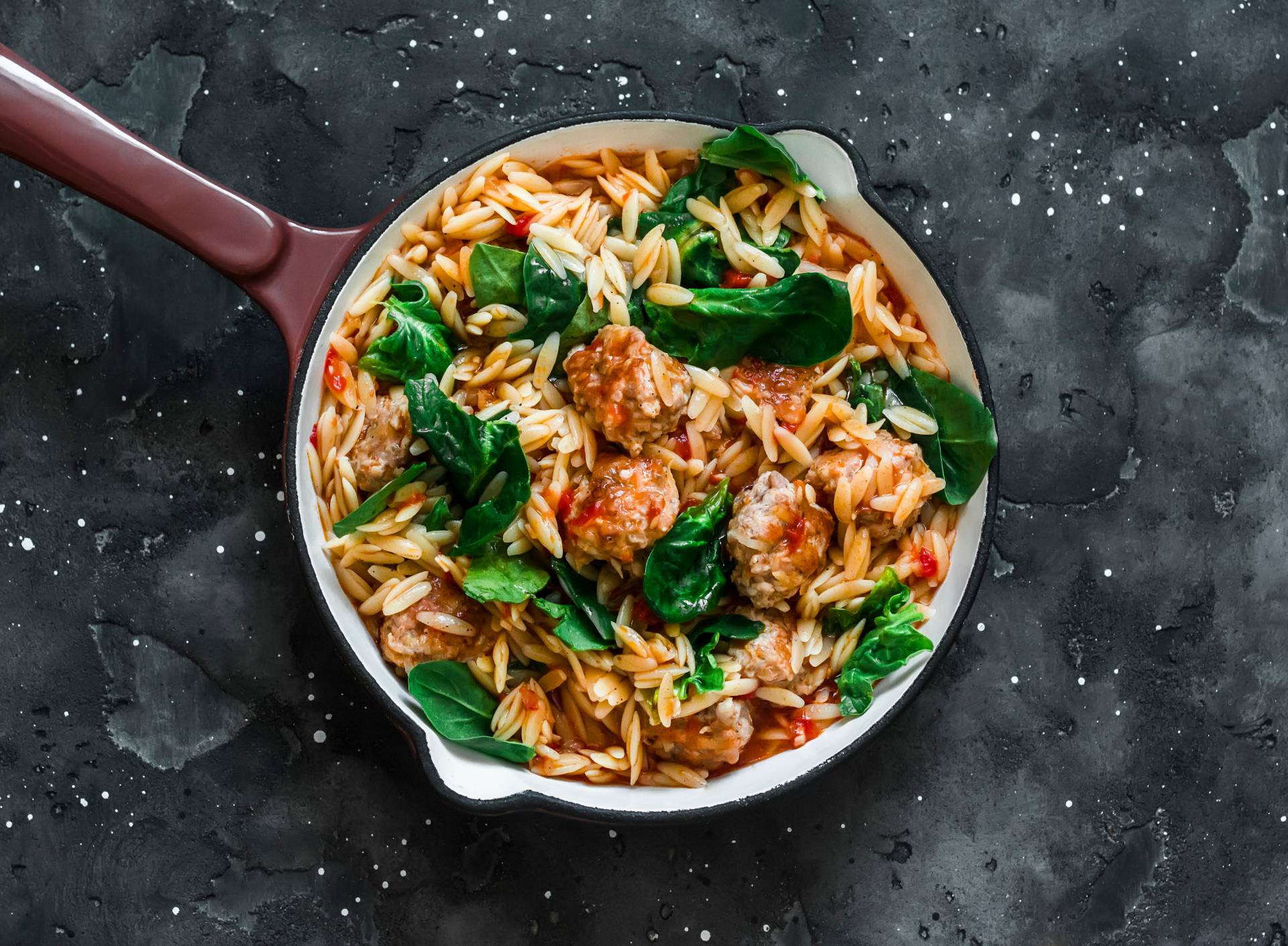 Orzo with Turkey Meatballs, Olives, Spinach and Feta